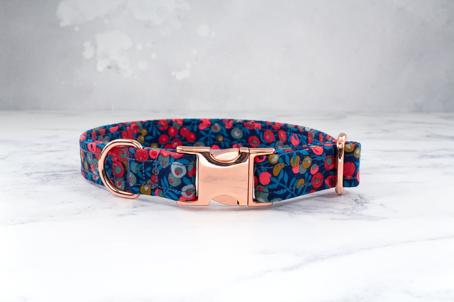 Dog Collar handmade using Liberty of London Tana Lawn- Wiltshire Berry,Navy Blue