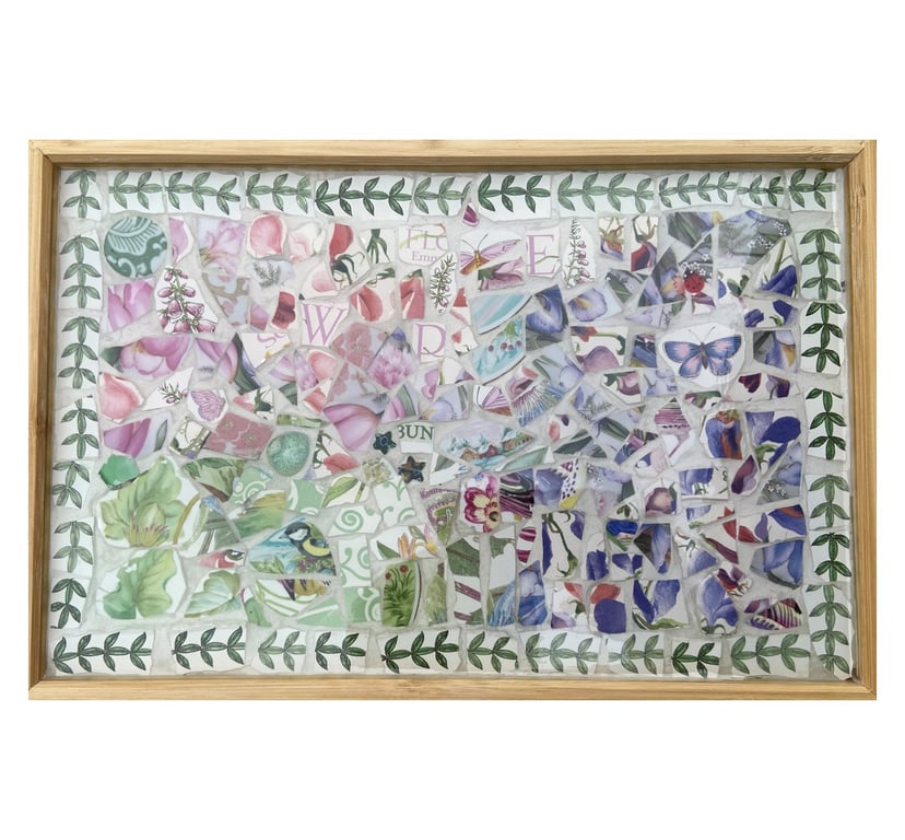 A beautiful romantic resined tray, with a palette of summer colours.