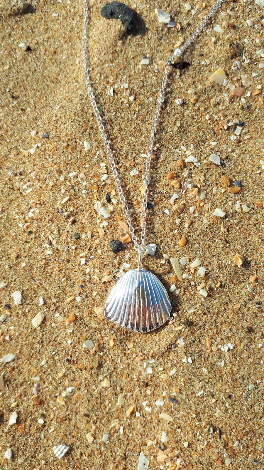 Large fine silver cockle shell necklace 