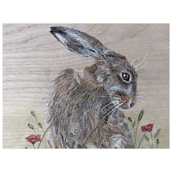 Original Hare painting on reclaimed and repurposed wood