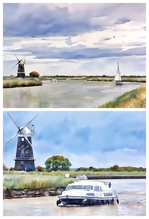 Pack of 2 A5 Greeting Cards View From Redmill Norfolk Broads