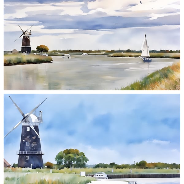 Pack of 2 A5 Greeting Cards View From Redmill Norfolk Broads