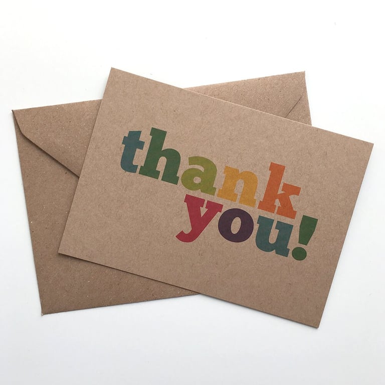 Thank You - Set Of 12 Colourful Postcard Note Cards