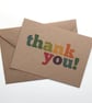 Thank You - Set Of 12 Colourful Postcard Note Cards