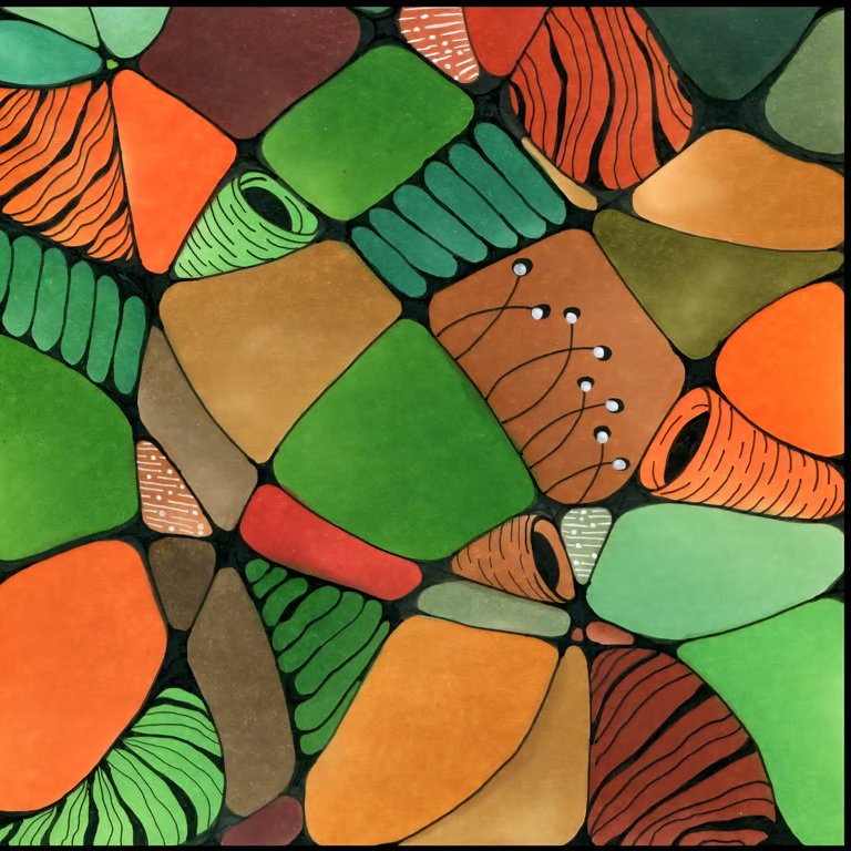 Abstract Art Print - Vibrant Orange and Green Doodle Art 8x8" 