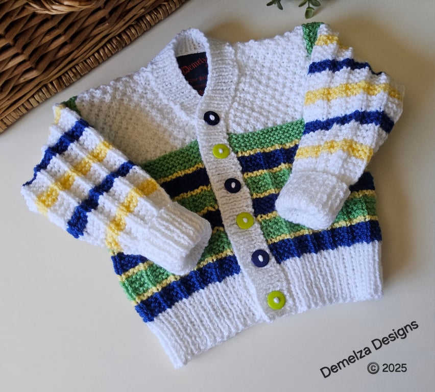 Designer Hand Knitted Baby Boys Cardigan Size 9-18 months 