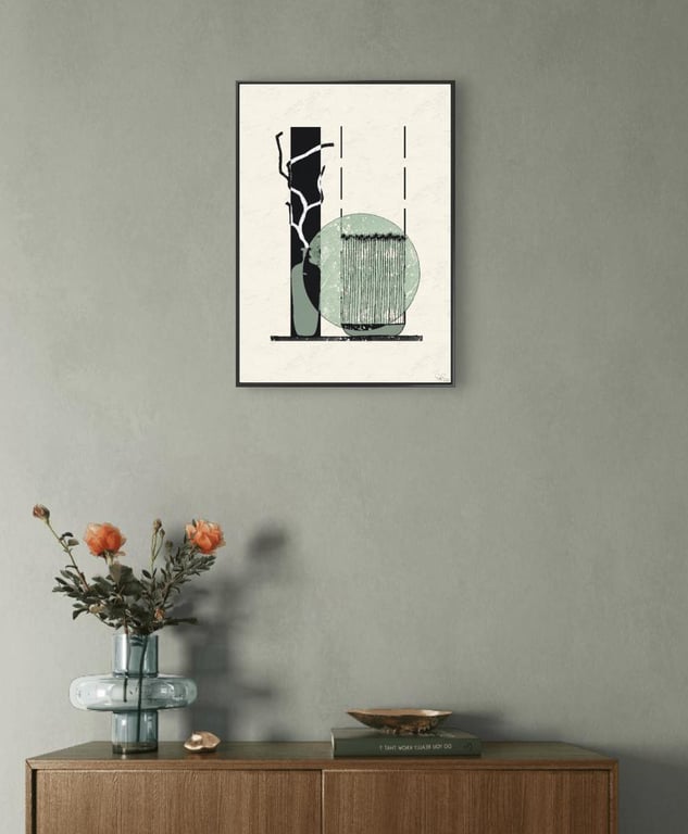 Digital Green Abstract Art Print Hand Drawn Scandinavian Design, UNFRAMED