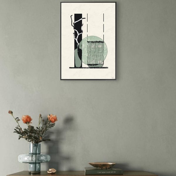 Digital Green Abstract Art Print Hand Drawn Scandinavian Design, UNFRAMED