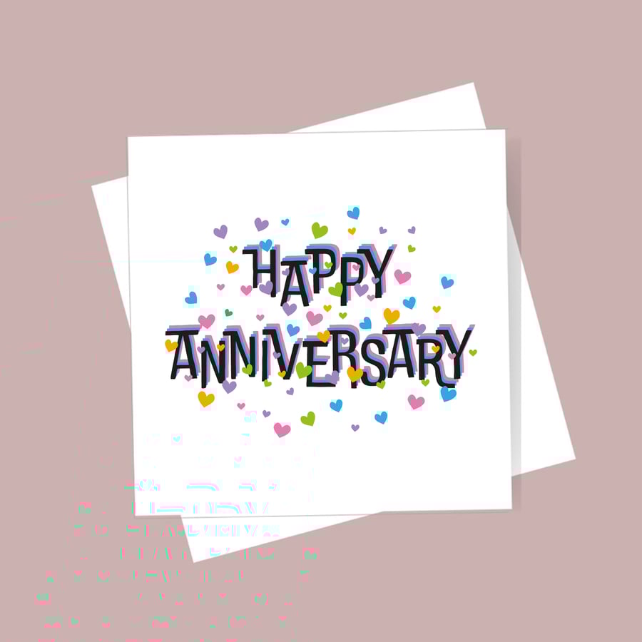 Anniversary card - wedding anniversary, hearts, free postage, blank inside