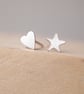 Silver Star  and Heart Mismatched Stud Earrings - Image 1