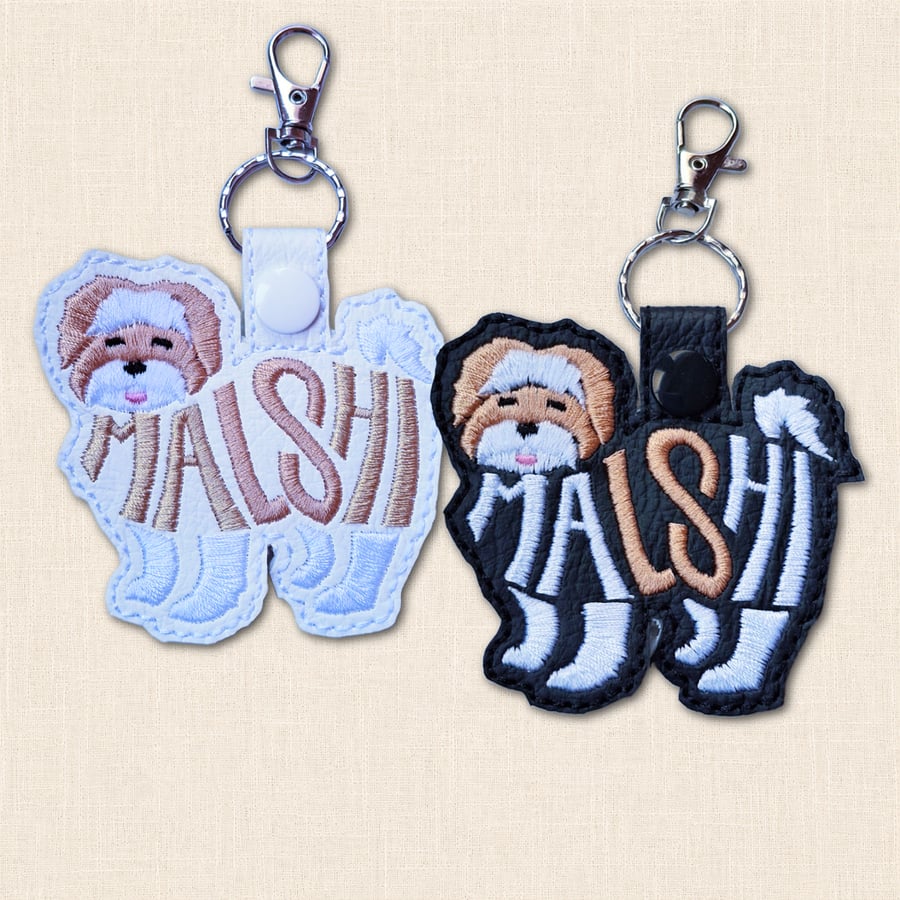 Malshi Keyring - Dog Silhouette Word Art Accessory
