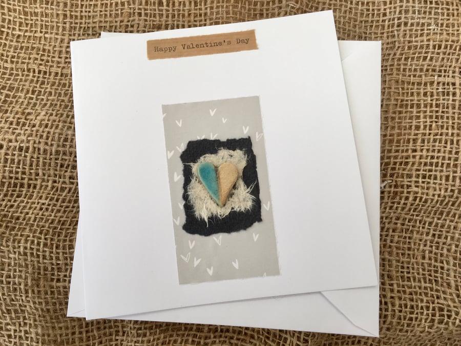 Happy valentines day card, hand made charm hanger attached, gift idea