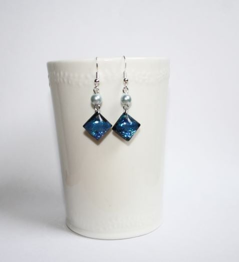 Sparkling Blue Square Earrings