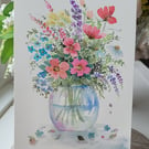 Original watercolor, summer flowers arrangement, home decor art,