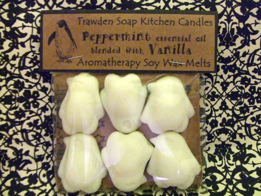 Soy Wax Melts, 6 pack, Penguins, scented with Peppermint essential oil & vanilla