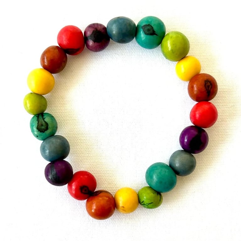 Multicoloured elastic bracelet - rainbow stretch bracelet using seeds