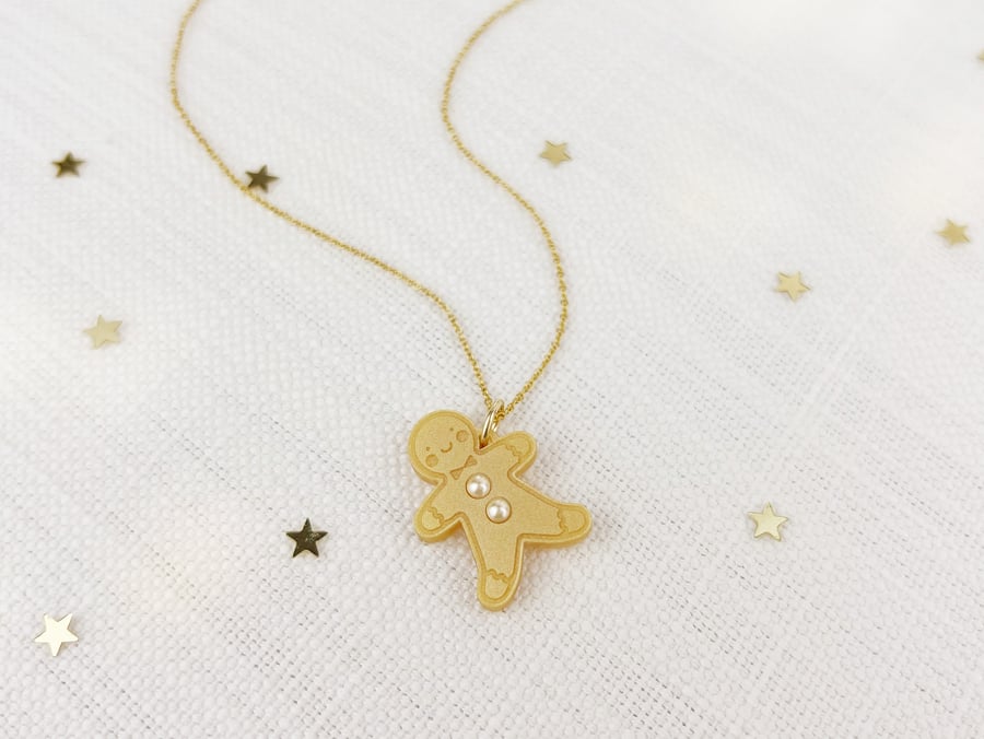 Mini Pearly Gingerbread Folk Necklace