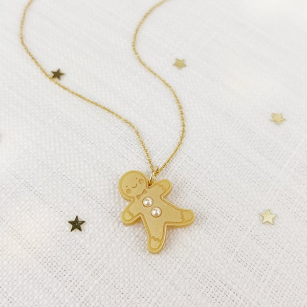 Mini Pearly Gingerbread Folk Necklace