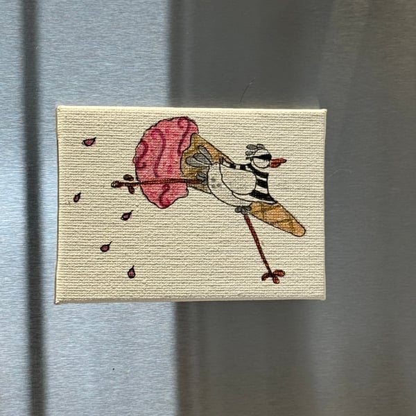 Seagull Stealing a Raspberry Ripple Ice Cream Cone Magnet