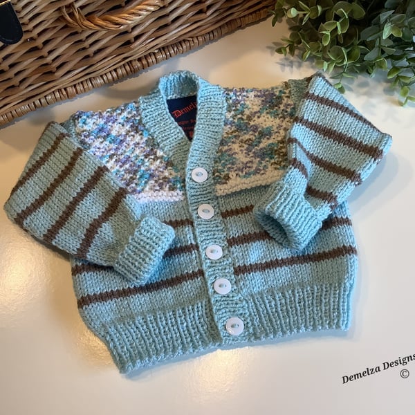 Baby Boy's Hand Knitted Cardigan  3 -9 months size