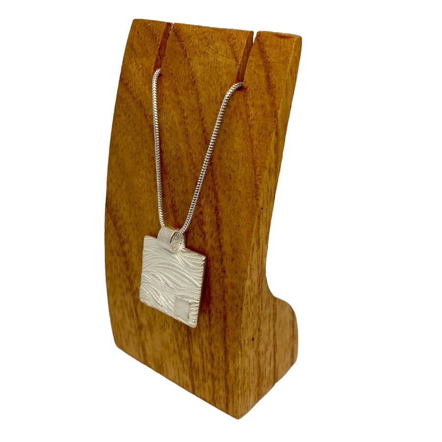 Handmade silver pedant- square shaped, coastal design, wave and surf patterns