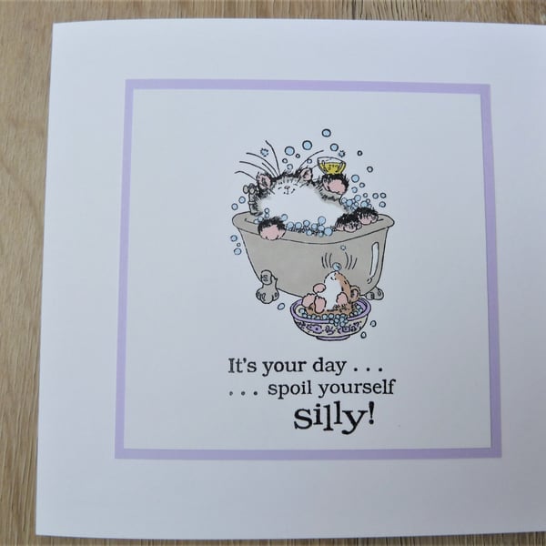 cat in bath birthday card