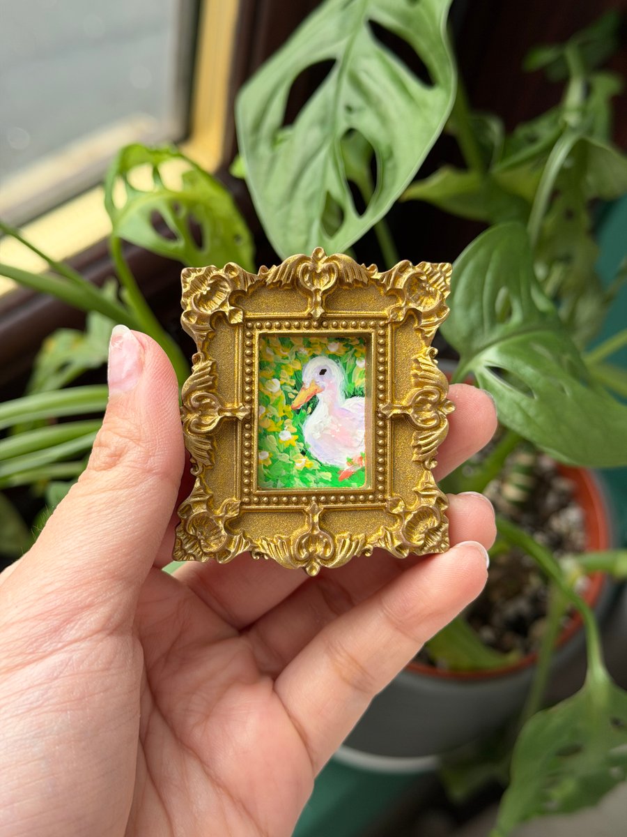 Duck acrylic painting in gold frame fridge magnet