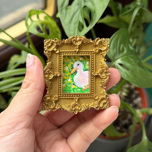Duck acrylic painting in gold frame fridge magnet