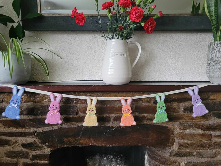 Needle felted Easter bunny bunting