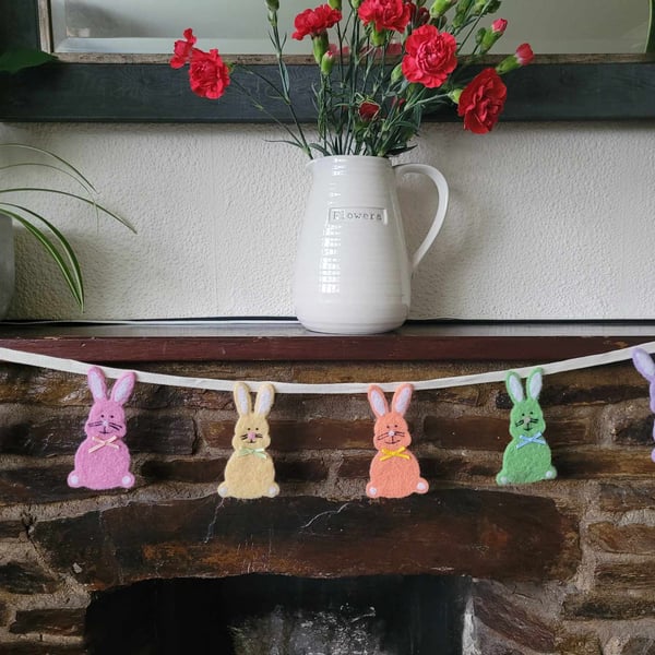 Needle felted Easter bunny bunting