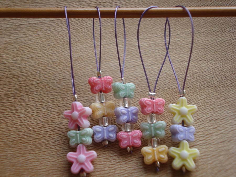 5 Stitch Markers, Knitting Stitch Markers, Butterflies, Flowers
