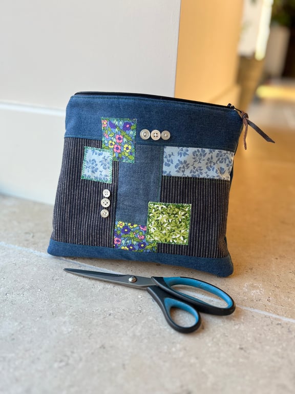 Patchwork zip pouch bag - reclaimed materials, liberty floral