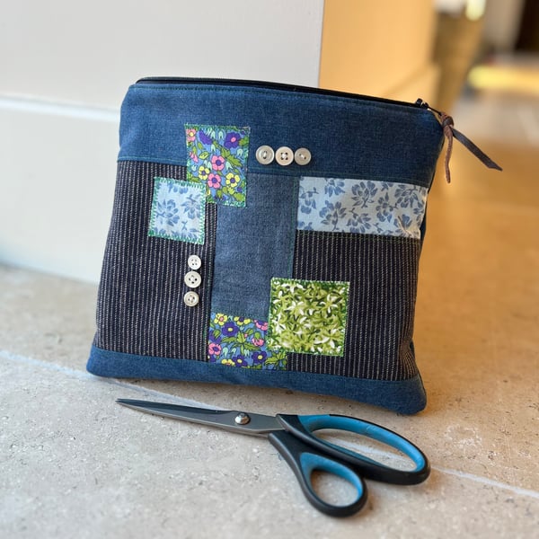 Patchwork zip pouch bag - reclaimed materials, liberty floral