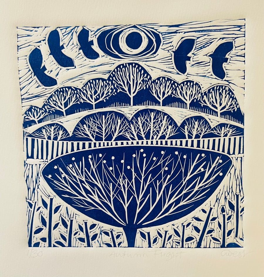 Autumn Flight, Limited edition linocut artwork