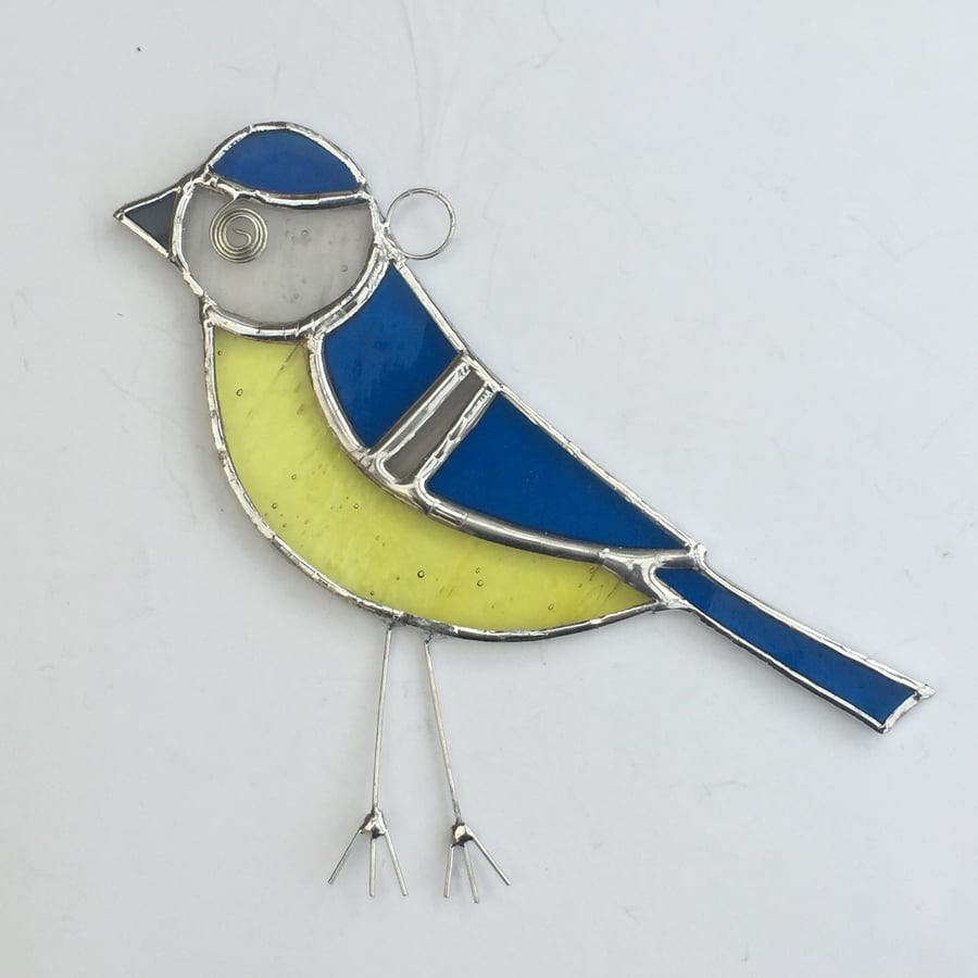 Stained Glass Blue Tit Suncatcher - Handmade Hanging Window Decoration