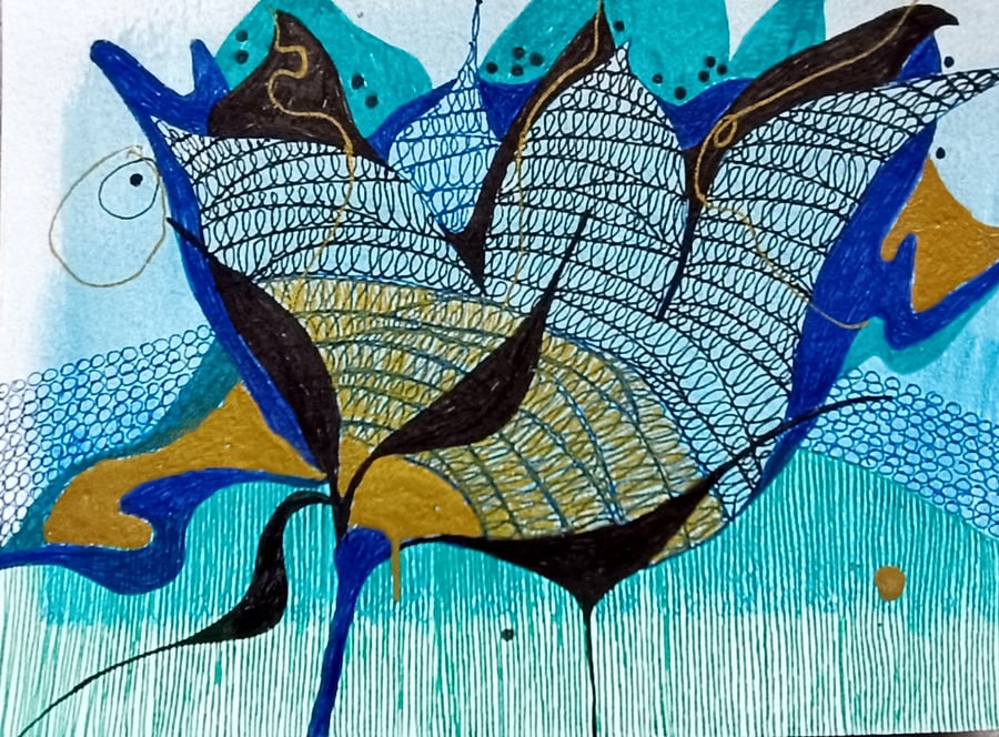 Quiet bloom 3 Original artwork, ink illustration on paper, floral decorative