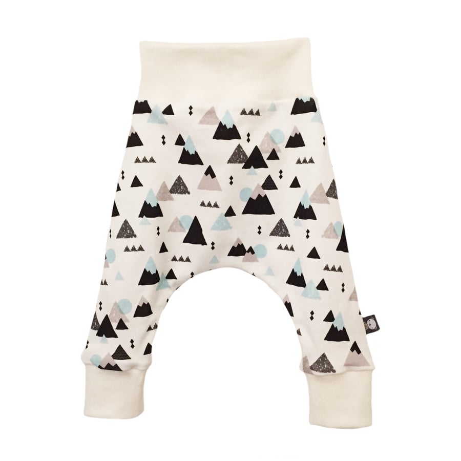 Baby HAREM PANTS in MOUNTAINS - Organic Relaxed Trousers - A Gift Idea