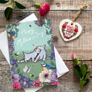 Hanging Ceramic Heart and Card Gift Set for Mother's Day, Cat and Kitten