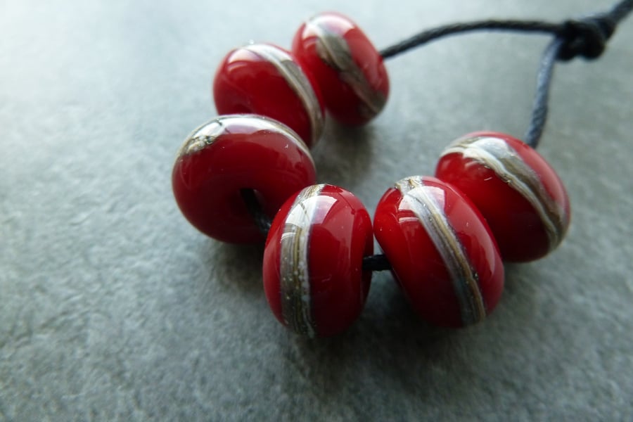red wrapped lampwork glass beads