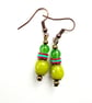 Boho Style Olive Green, Blue and Red Dangle Drop Earrings