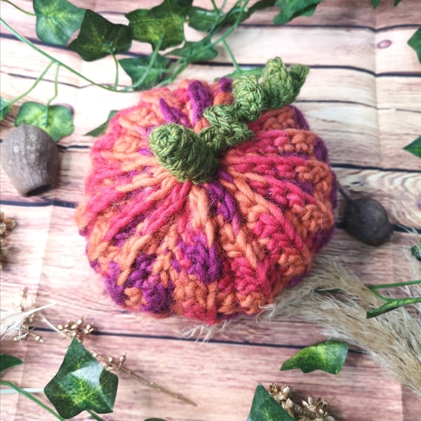 Crochet Pumpkin, red, orange and purple.  