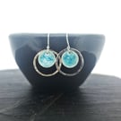Silver & turquoise circle drop earrings