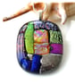 Dichroic Glass S012 Supersize Patchwork 3-layer Pendant with Silver Plated chain - Image 3