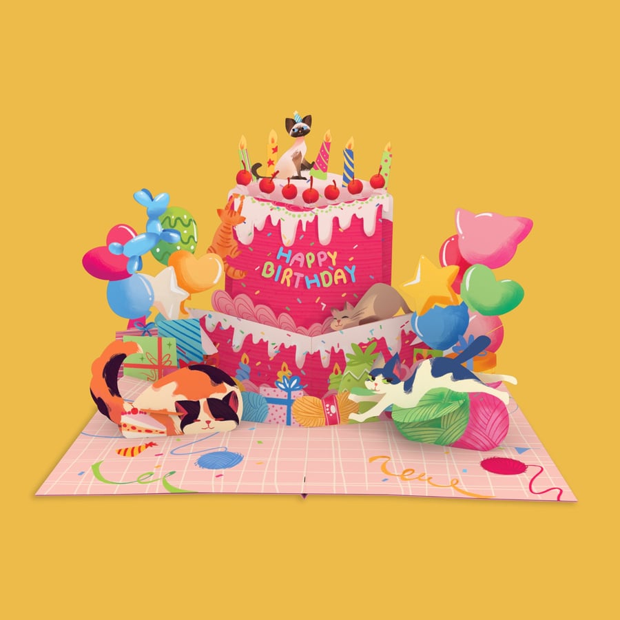 Cute Cats Birthday 3D Pop Up Card – Greeting Card for Cat Lovers