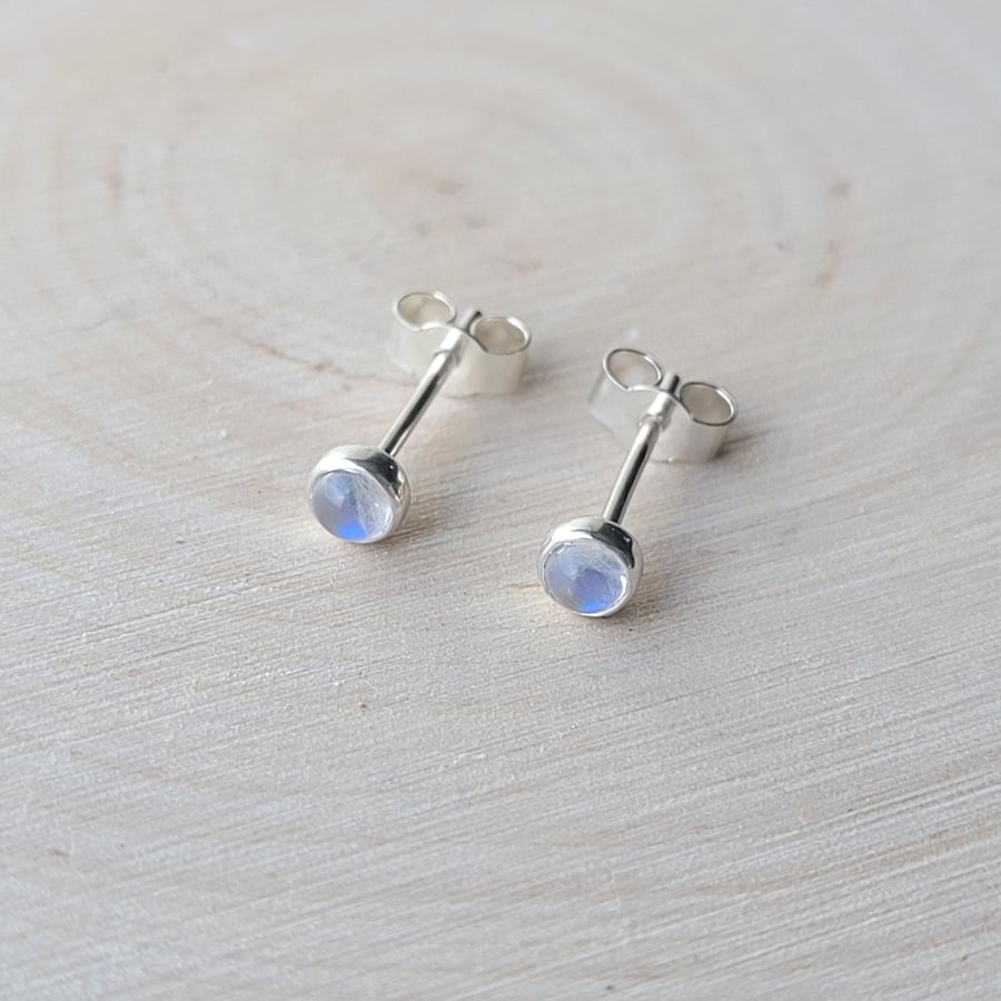 3mm Moonstone Recycled Sterling Silver Stud Earrings