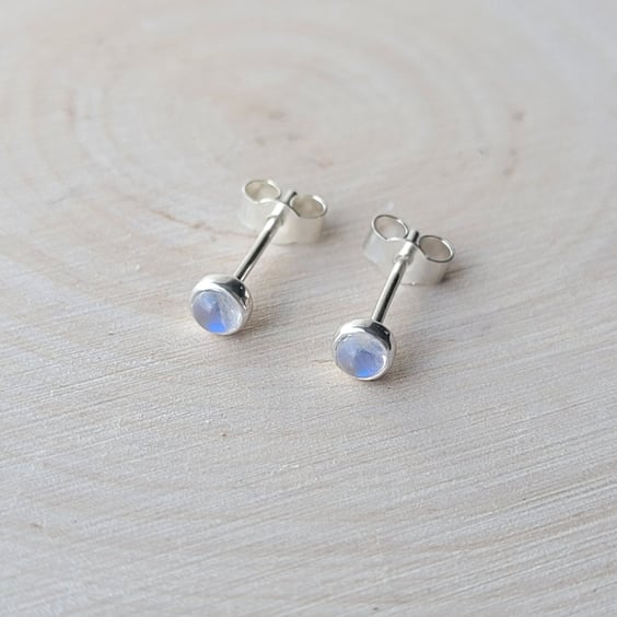 3mm Moonstone Recycled Sterling Silver Stud Earrings
