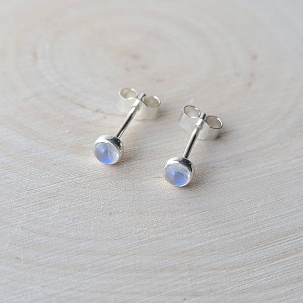 3mm Moonstone Recycled Sterling Silver Stud Earrings