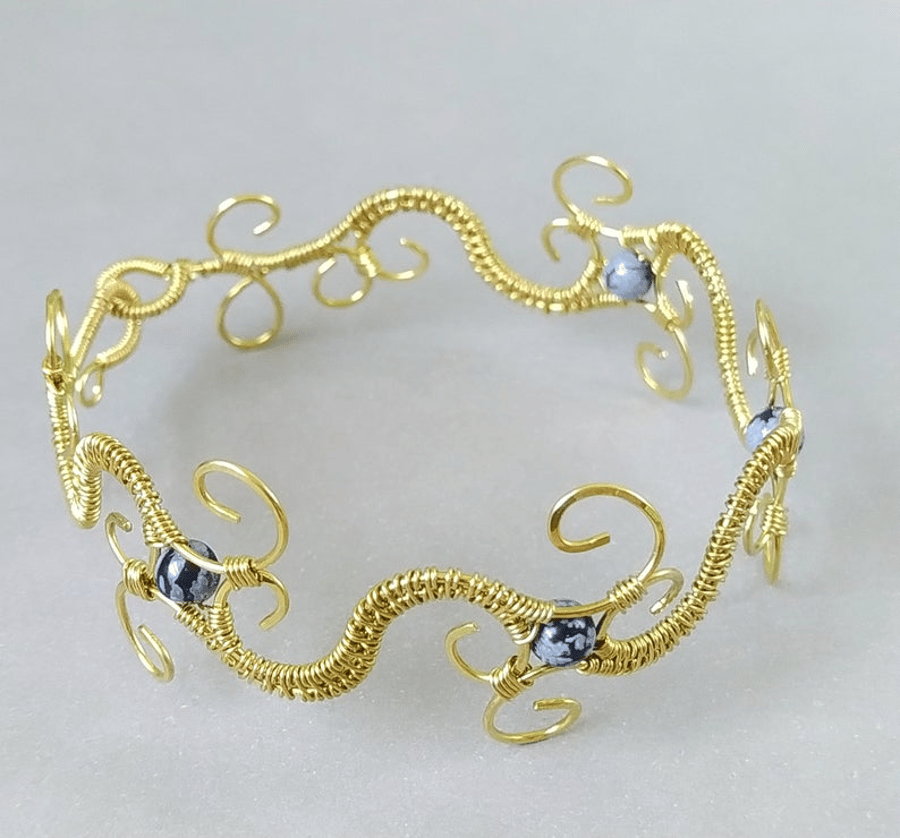 Wire Wrapped Swirly Filigree Style Brass Bracelet 