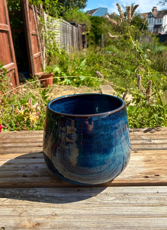 Handmade Dark Blue Stoneware Plant Pot
