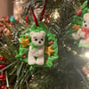 Green - White Bear Christmas Wreath, Polymer Clay decoration 